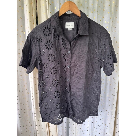 American Eagle 10% Cotton Eyelet Poplin Lace Unlined Button Down Shirt S - Picture 2 of 8